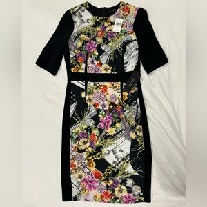 NWT Teri Jon Black Multi Color Floral Straight Dress